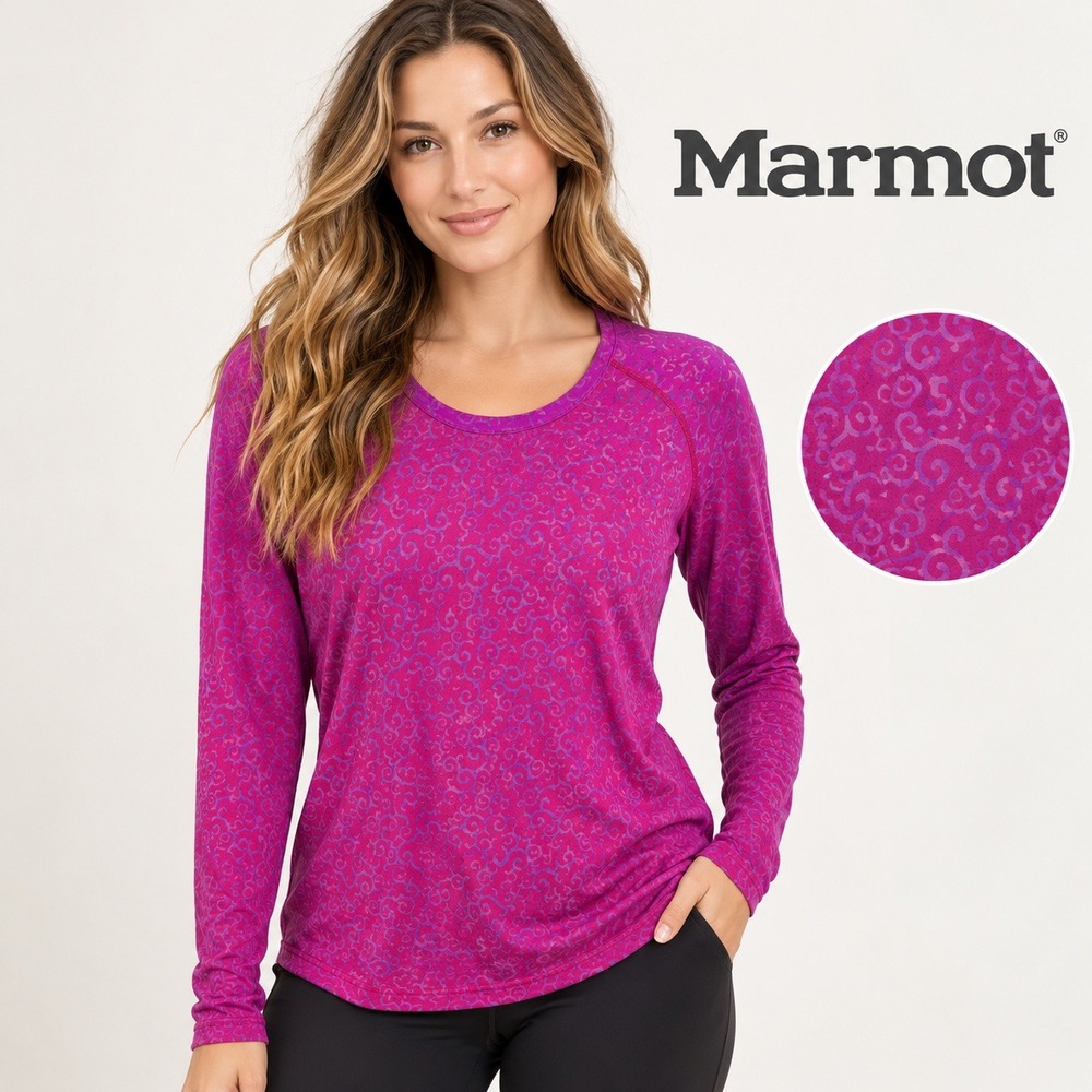 Marmot Lillie LS Long Sleeve Top Pop Pink Burnout Scroll Shirt 67580 Womens L